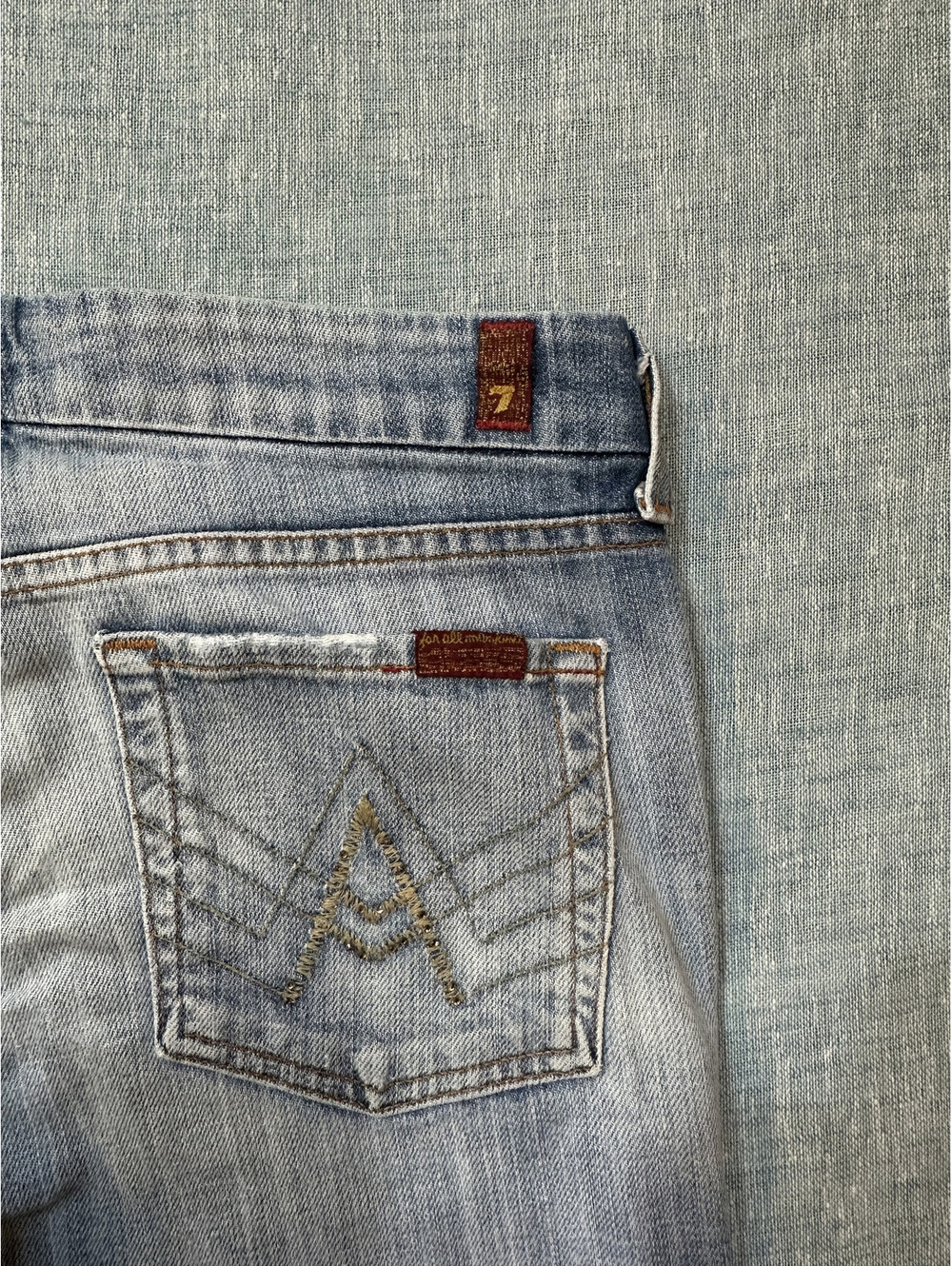 VTG 7 For All Mankind Sz 30 Bootcut Denim Jeans Women Light Wash Distressed USA